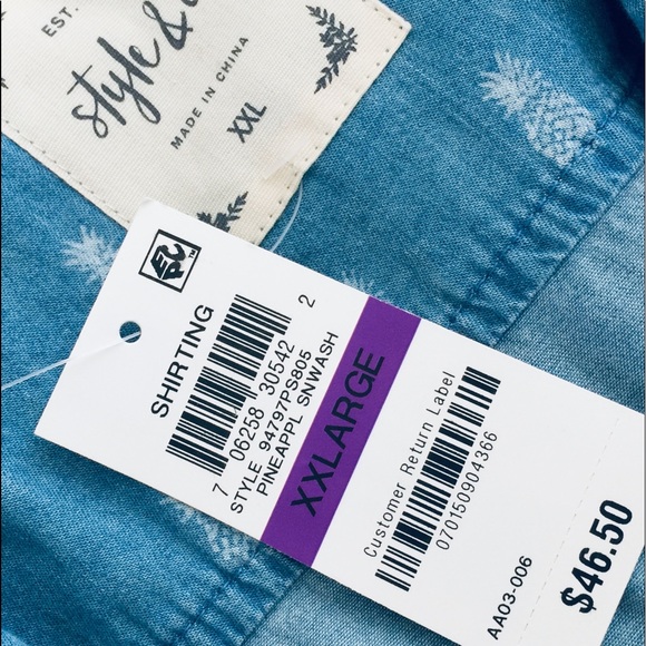 🚫SOLD🚫#MACYS PINEAPPLE DAZE DENIM-LOOK SHIRT - Picture 6 of 8